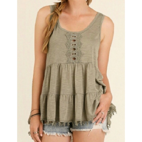 Tops - Woman's Olive Hi-Lo Ruffle Tunic